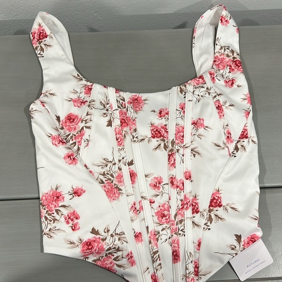 KUTUMAI Women's Summer Floral Corset Crop Top Strap Boned Bustier Zip Back - Picture 8 of 10